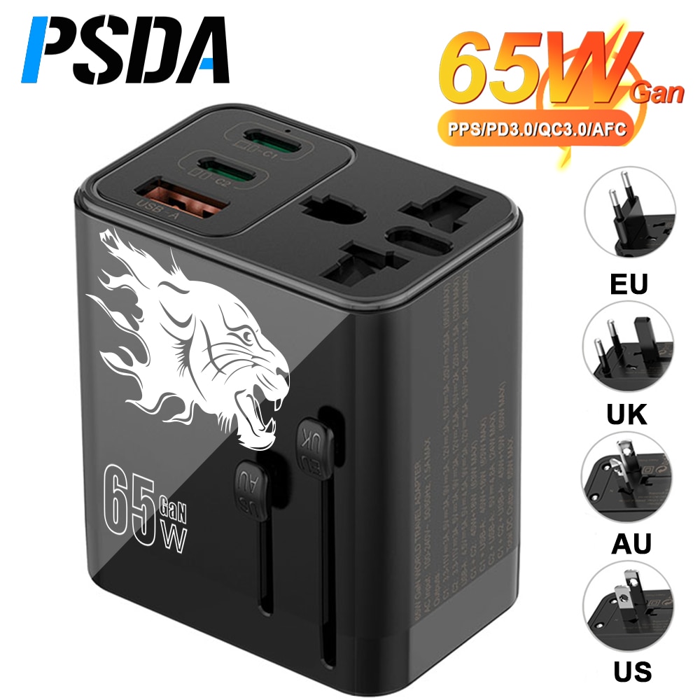 PSDA 3D UV ʰ USB C  ,   , AC  , ۷ι , ̱, EU, AU,  ÷, 65W GaN, 3 Ʈ